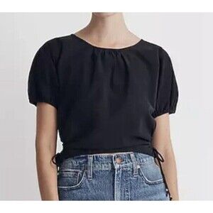 MADEWELL NWT‎ Poplin Puff-Sleeve Side Tie Cutout Black Crop Top LARGE NWT